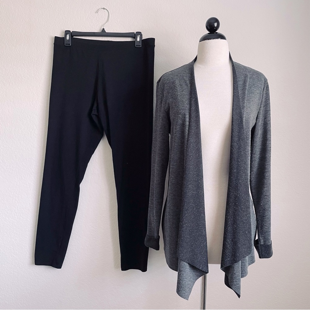 SET Apt 9 Open Front Cardigan Sweater & LC Lauren Conrad Basic Black Leggings